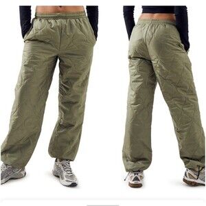 Quilted Jogger Pants Khaki Army Green Small ietsfrans